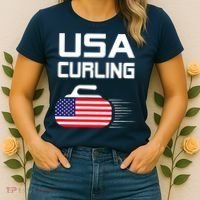 Curling USA Support Team American Flag Winter Sports Lovers Women's T-Shirt thumb 2