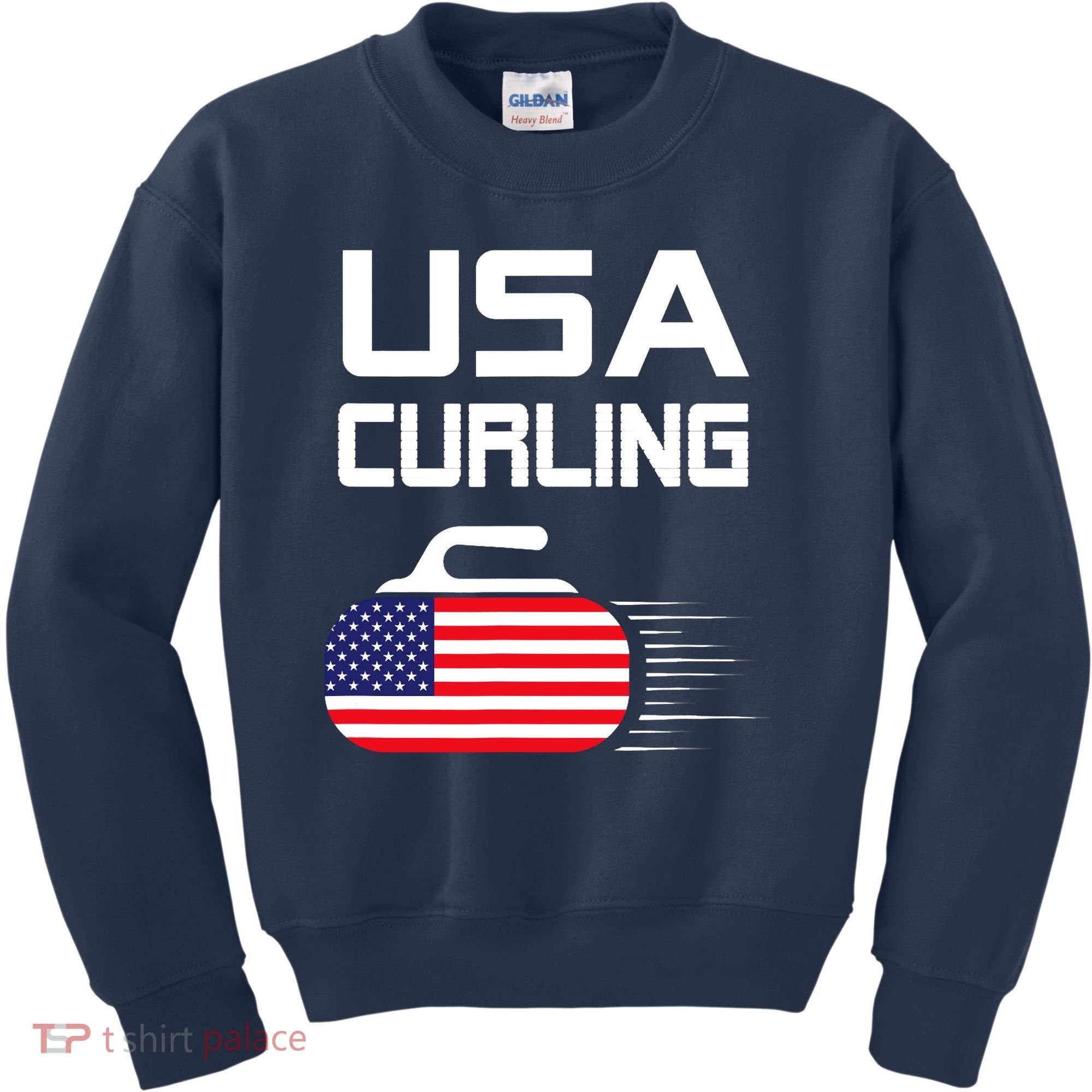 Curling USA Support Team American Flag Winter Sports Lovers Kids Sweatshirt
