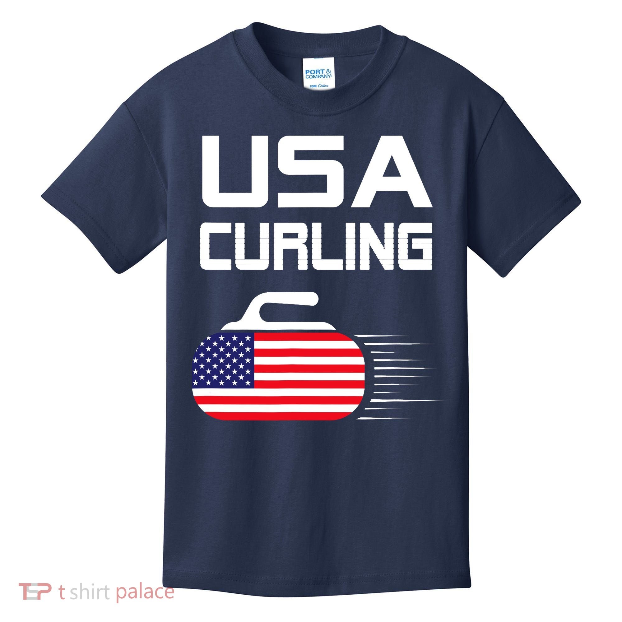Curling USA Support Team American Flag Winter Sports Lovers Kids T-Shirt