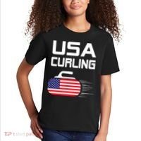 Curling USA Support Team American Flag Winter Sports Lovers Kids T-Shirt thumb 2
