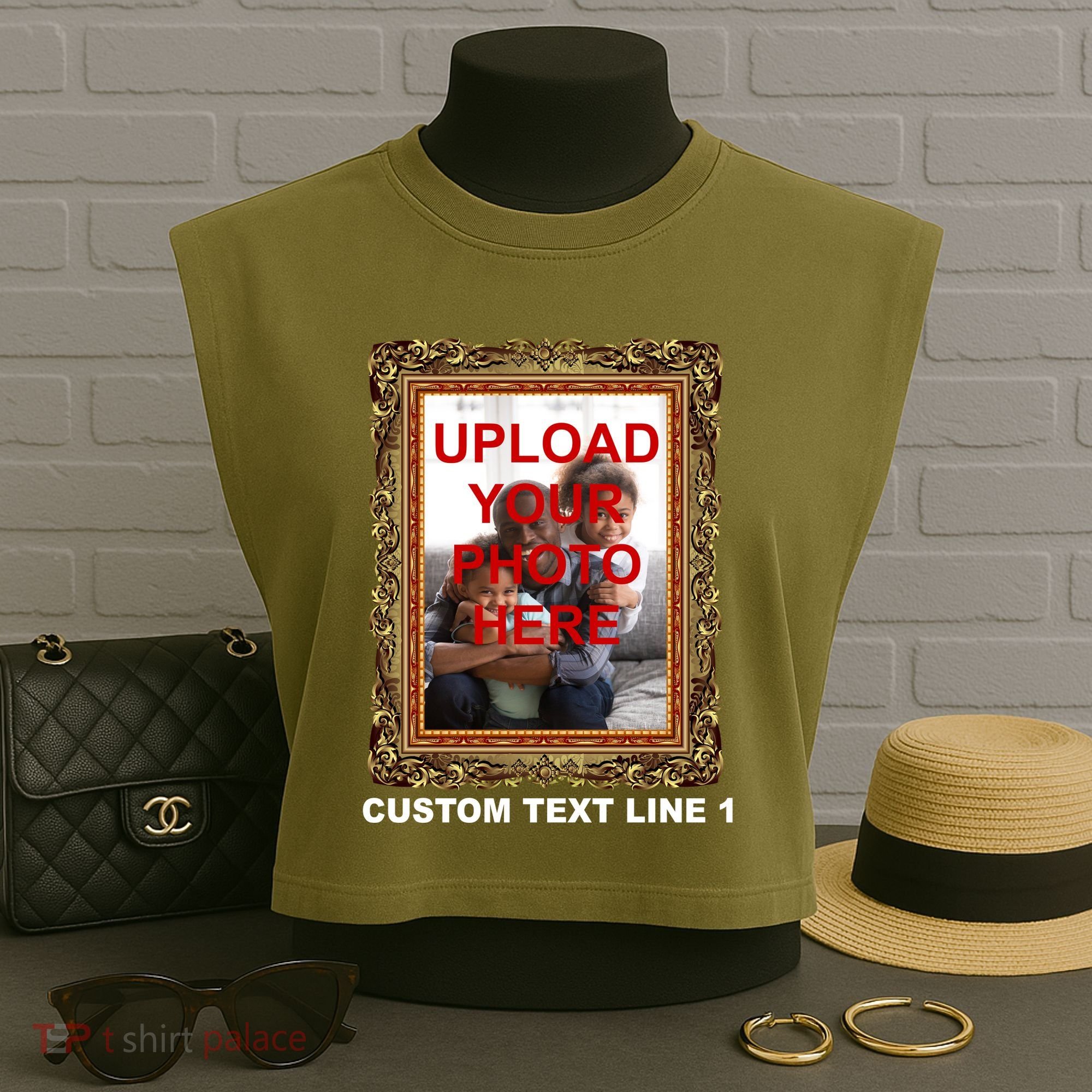 Custom Picture Frame Personalized Text And Photo Garment-Dyed Women's Muscle Tee