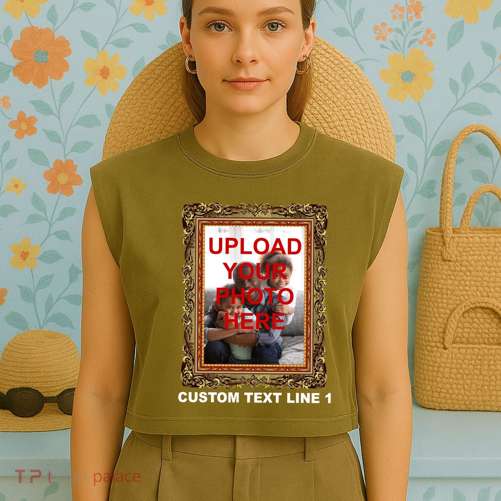 Custom Picture Frame Personalized Text And Photo Garment-Dyed Women's Muscle Tee