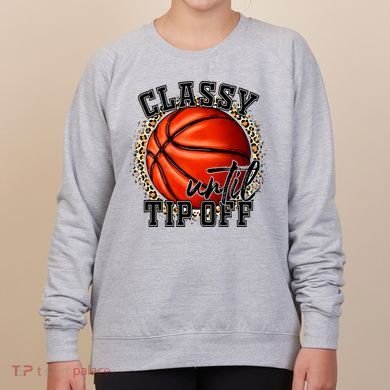 Classy Until Tip Off Funny Basketball Mom Leopard Women's Sweatshirt