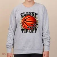 Classy Until Tip Off Funny Basketball Mom Leopard Women's Sweatshirt thumb 0