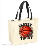 Classy Until Tip Off Funny Basketball Mom Leopard Tote Bag thumb 2