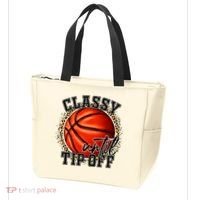 Classy Until Tip Off Funny Basketball Mom Leopard Tote Bag thumb 3
