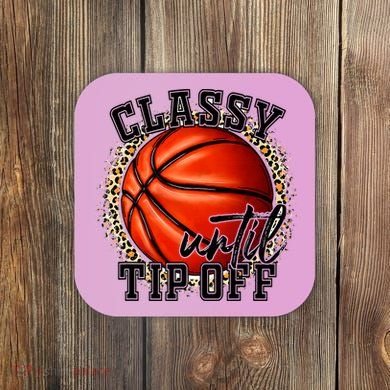 Classy Until Tip Off Funny Basketball Mom Leopard Coaster