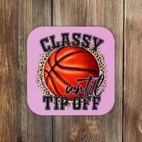 Classy Until Tip Off Funny Basketball Mom Leopard Coaster thumb 0