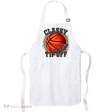 Classy Until Tip Off Funny Basketball Mom Leopard Apron