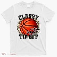 Classy Until Tip Off Funny Basketball Mom Leopard T-Shirt thumb 0