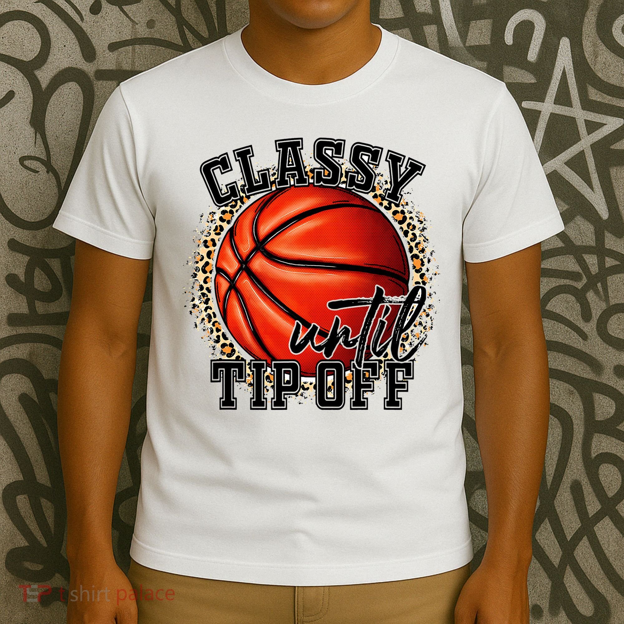 Classy Until Tip Off Funny Basketball Mom Leopard T-Shirt