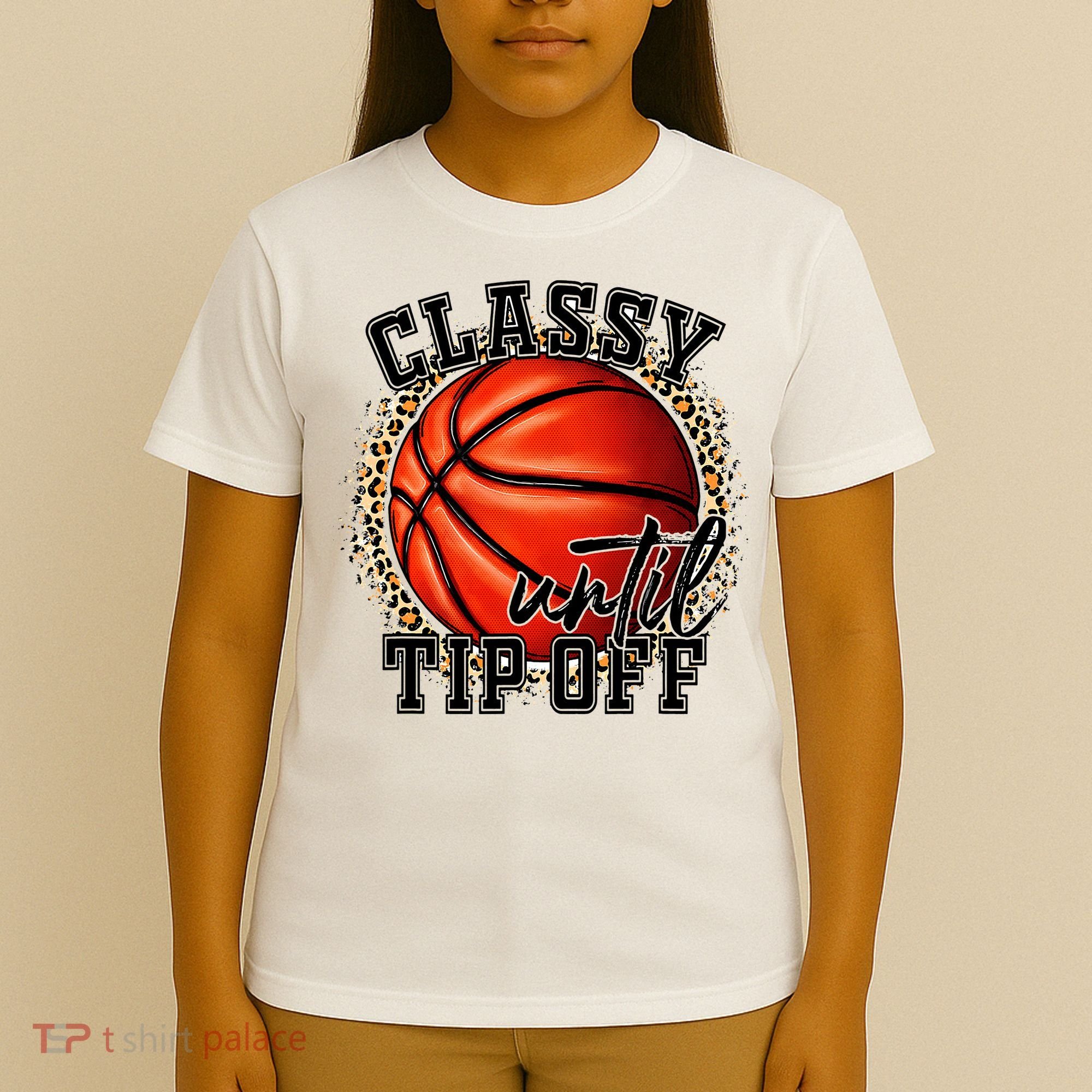 Classy Until Tip Off Funny Basketball Mom Leopard T-Shirt