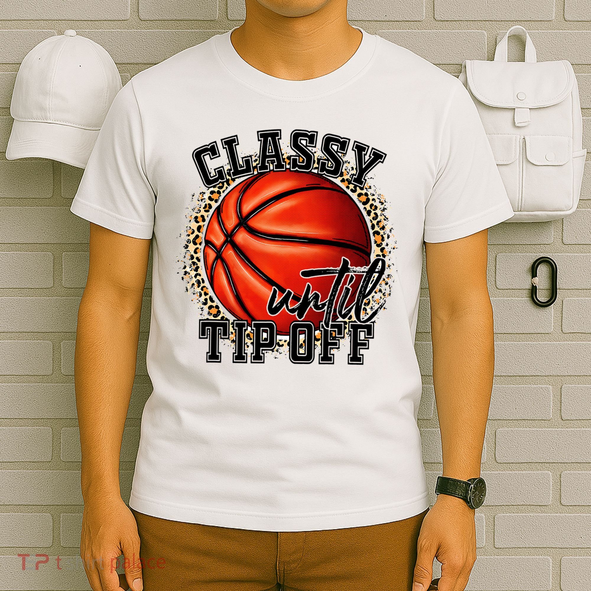 Classy Until Tip Off Funny Basketball Mom Leopard T-Shirt
