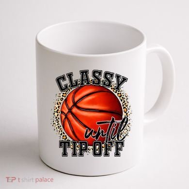 Classy Until Tip Off Funny Basketball Mom Leopard Coffee Mug back
