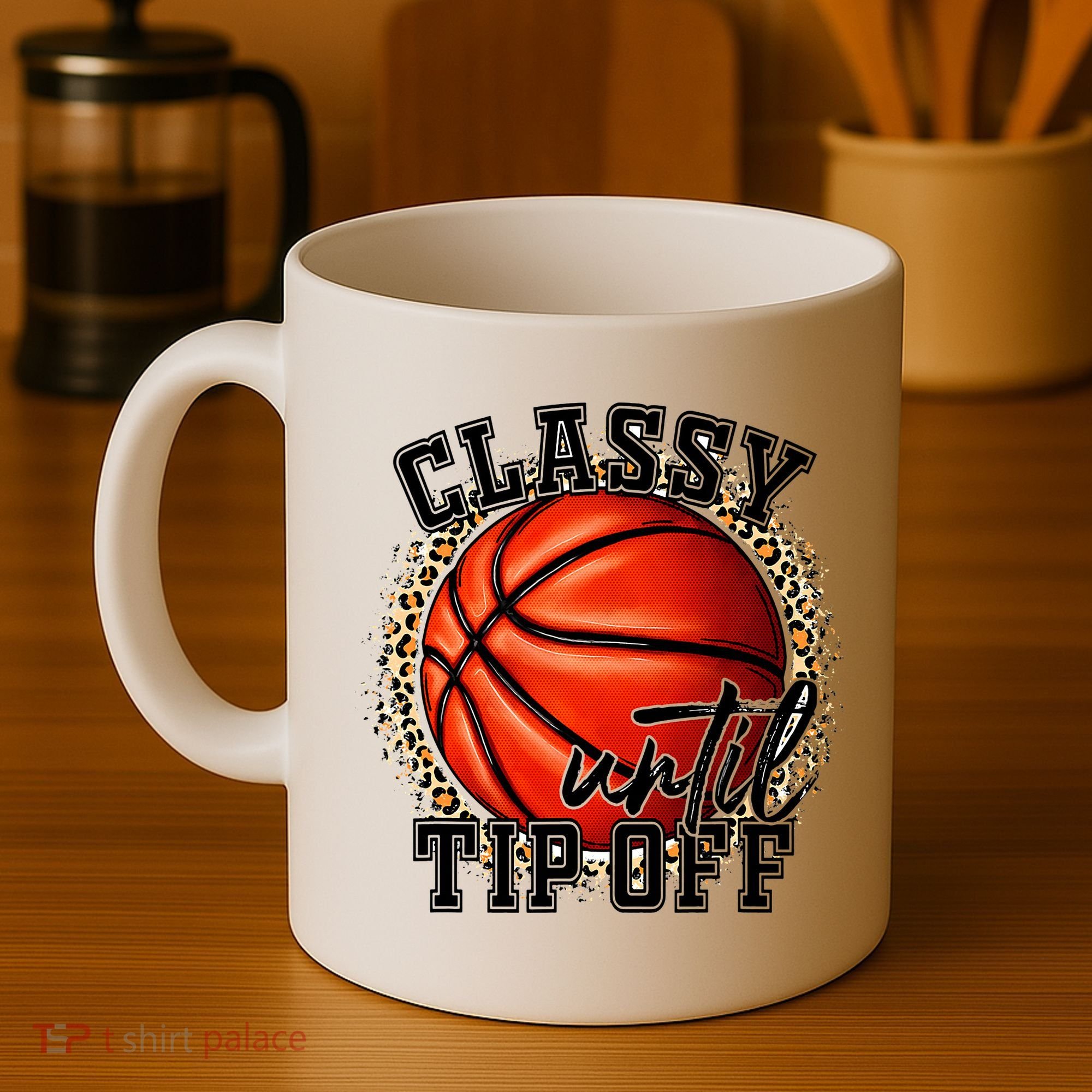 Classy Until Tip Off Funny Basketball Mom Leopard Coffee Mug