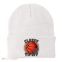 Classy Until Tip Off Funny Basketball Mom Leopard Beanie thumb 0