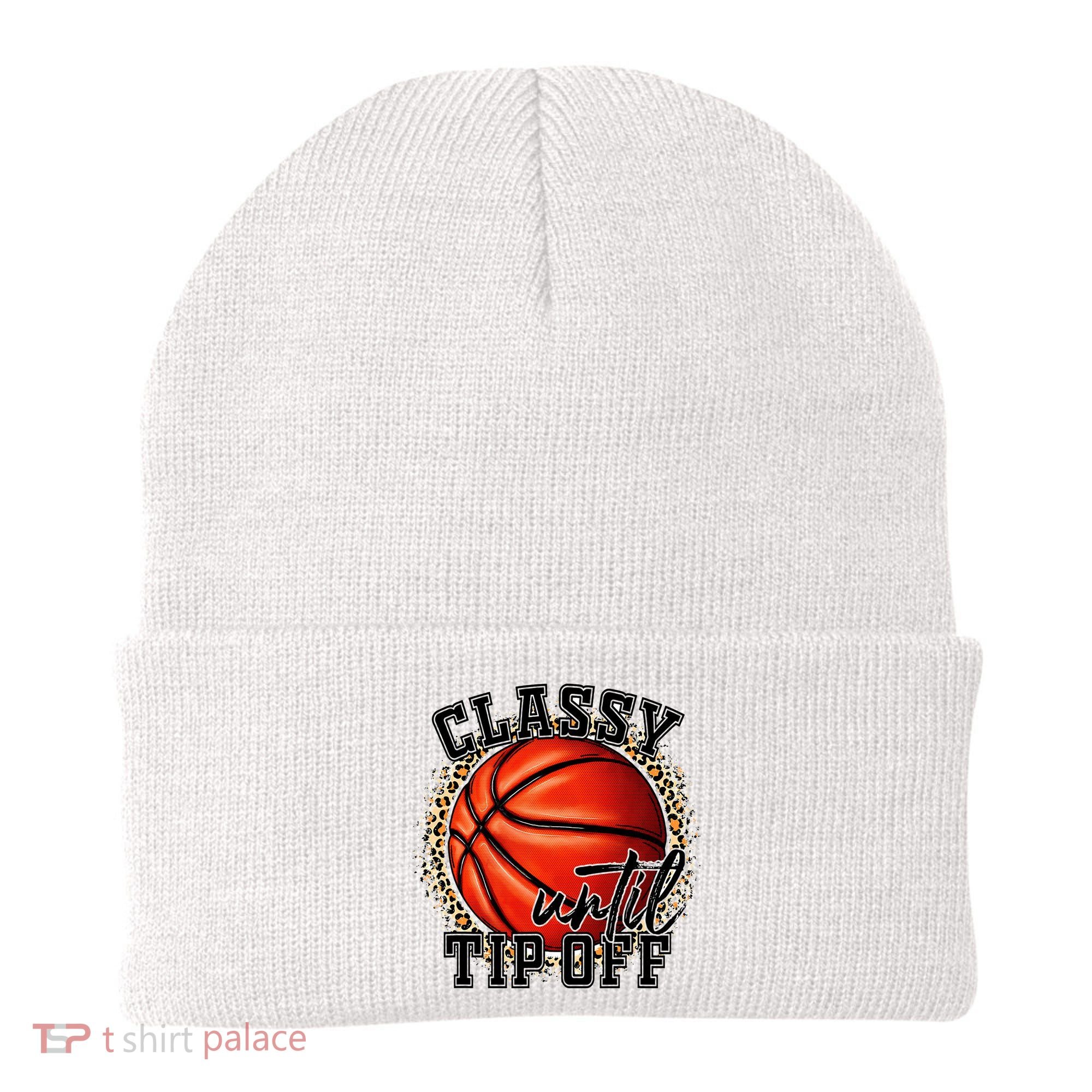 Classy Until Tip Off Funny Basketball Mom Leopard Beanie