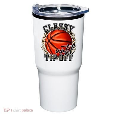 Classy Until Tip Off Funny Basketball Mom Leopard Tumbler
