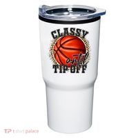 Classy Until Tip Off Funny Basketball Mom Leopard Tumbler thumb 0