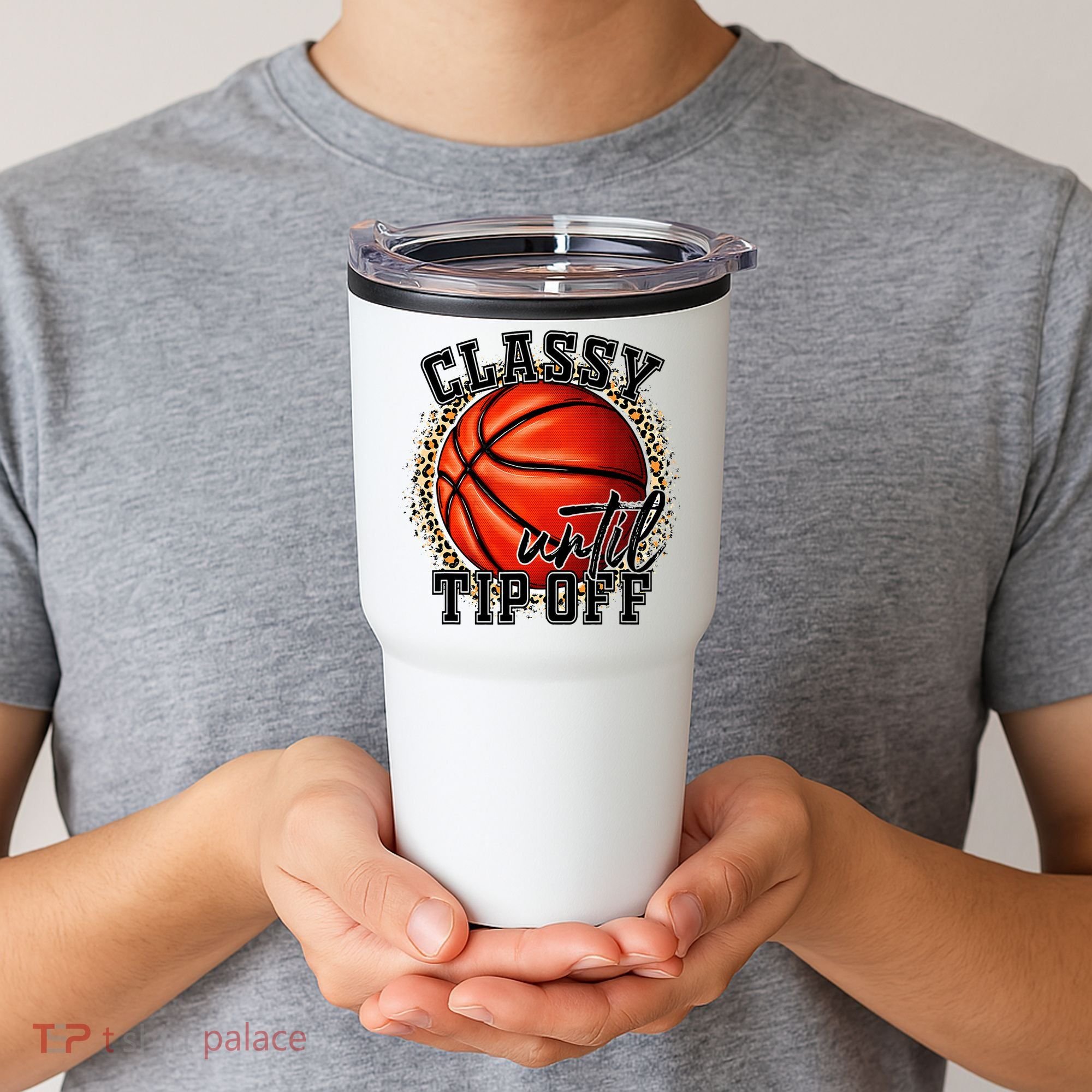Classy Until Tip Off Funny Basketball Mom Leopard Tumbler