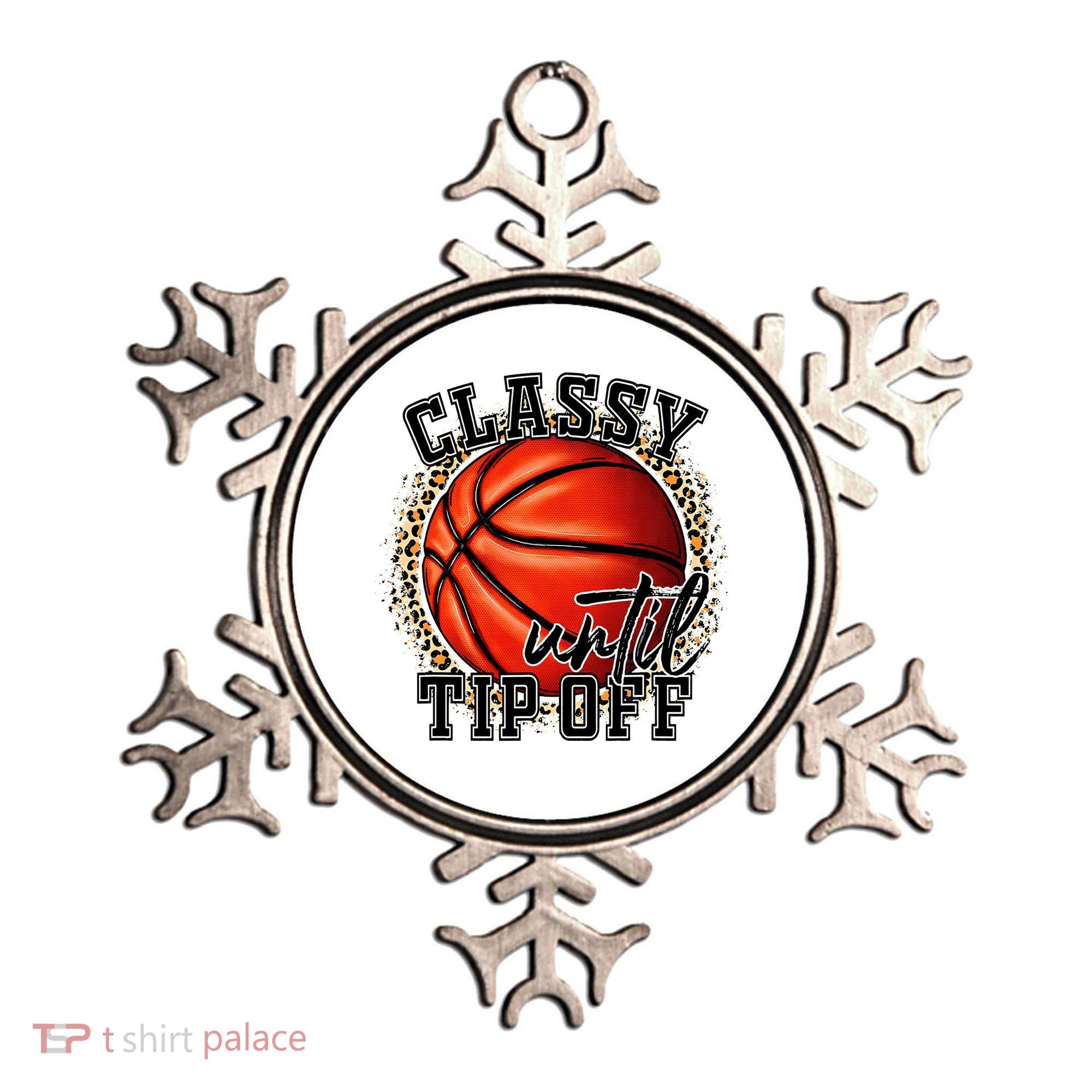 Classy Until Tip Off Funny Basketball Mom Leopard Ornament