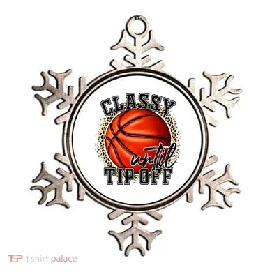 Classy Until Tip Off Funny Basketball Mom Leopard Ornament