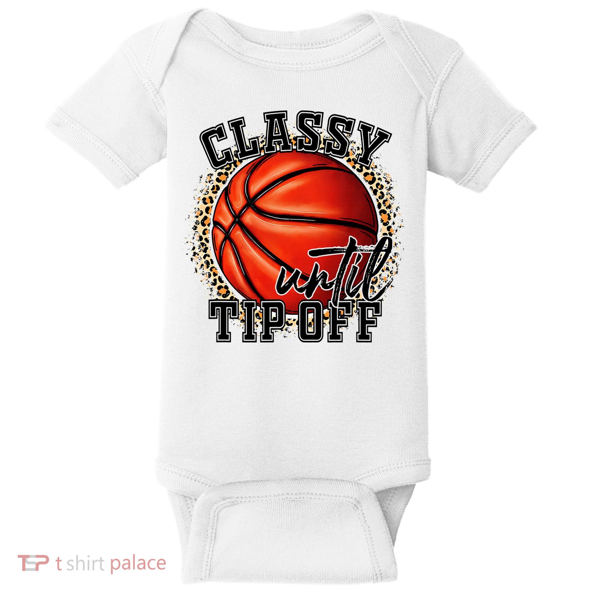 Classy Until Tip Off Funny Basketball Mom Leopard Baby Bodysuit
