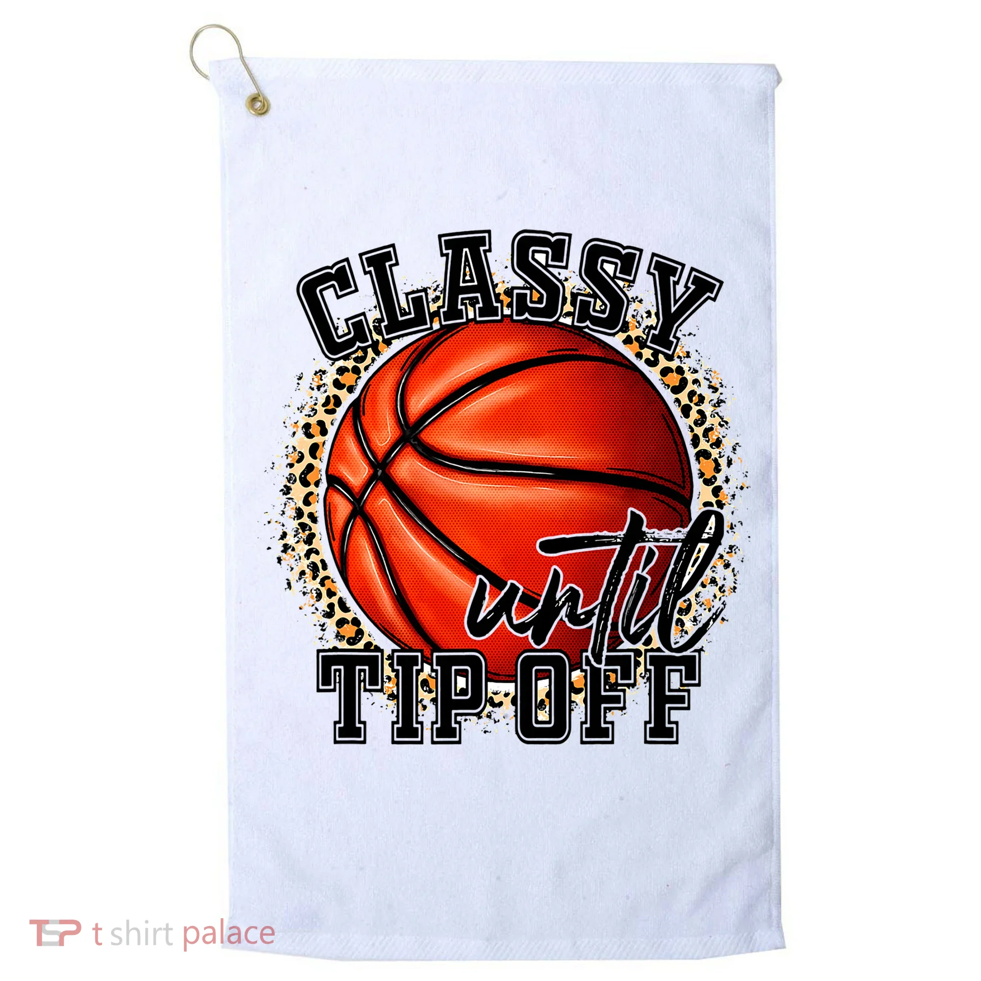 Classy Until Tip Off Funny Basketball Mom Leopard Golf Towel