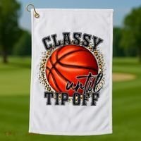 Classy Until Tip Off Funny Basketball Mom Leopard Golf Towel thumb 1