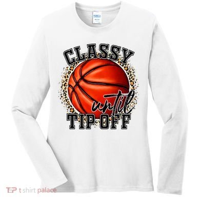 Classy Until Tip Off Funny Basketball Mom Leopard Women's Long Sleeve Shirt