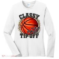 Classy Until Tip Off Funny Basketball Mom Leopard Women's Long Sleeve Shirt thumb 0
