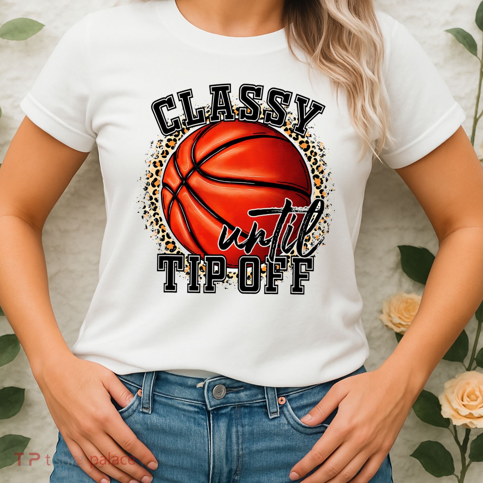 Classy Until Tip Off Funny Basketball Mom Leopard Women's T-Shirt