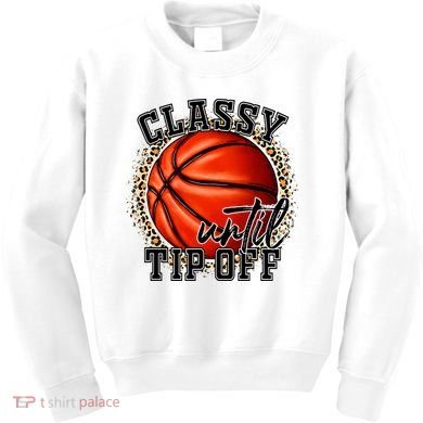 Classy Until Tip Off Funny Basketball Mom Leopard Kids Sweatshirt