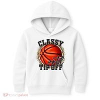 Classy Until Tip Off Funny Basketball Mom Leopard Kids Hoodie thumb 0