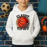Classy Until Tip Off Funny Basketball Mom Leopard Kids Hoodie thumb 2