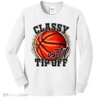 Classy Until Tip Off Funny Basketball Mom Leopard Kids Long Sleeve Shirt thumb 0