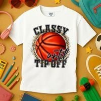 Classy Until Tip Off Funny Basketball Mom Leopard Kids T-Shirt thumb 3