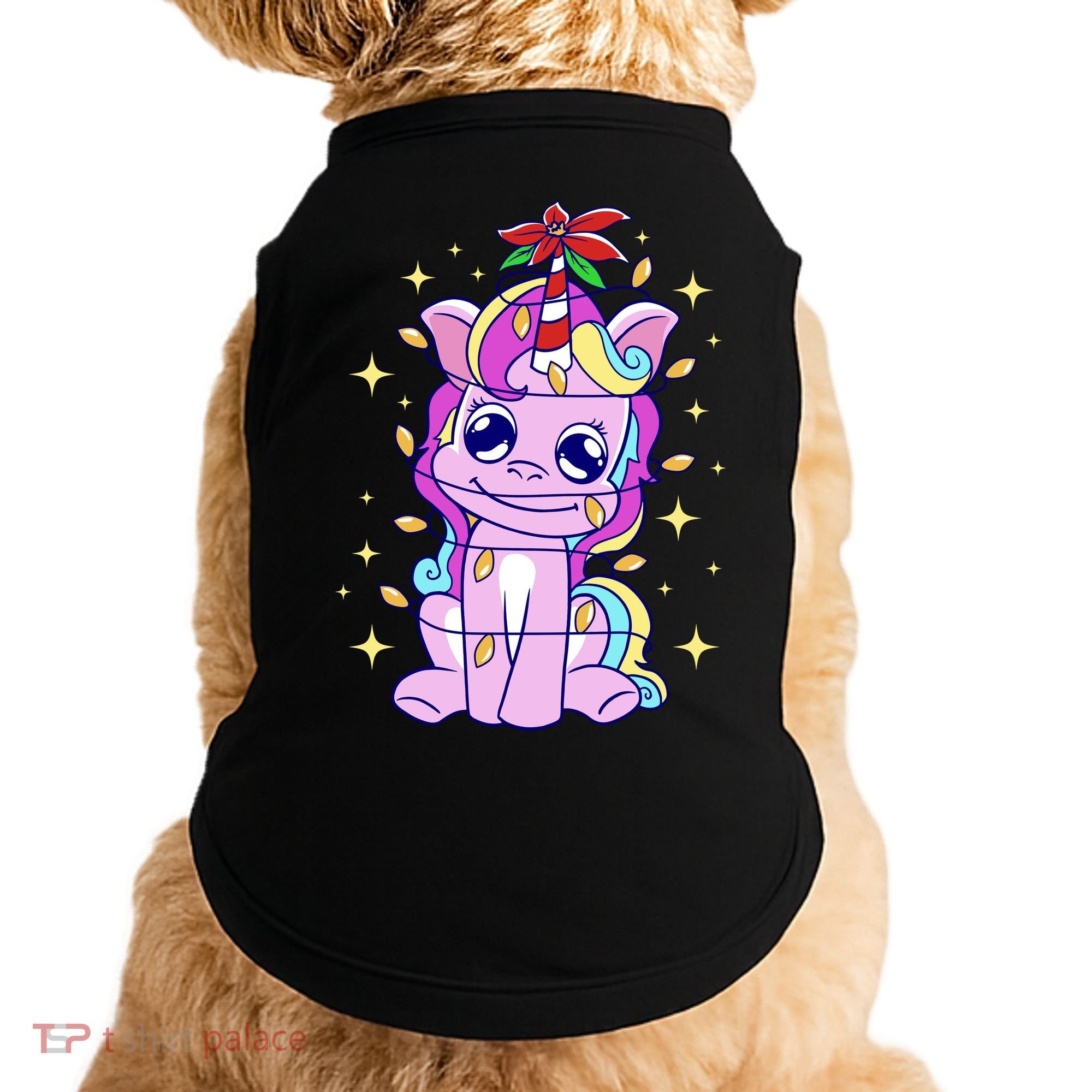 Cute Unicorn Tangled Christmas Lights Stars Rainbow Doggie Tank