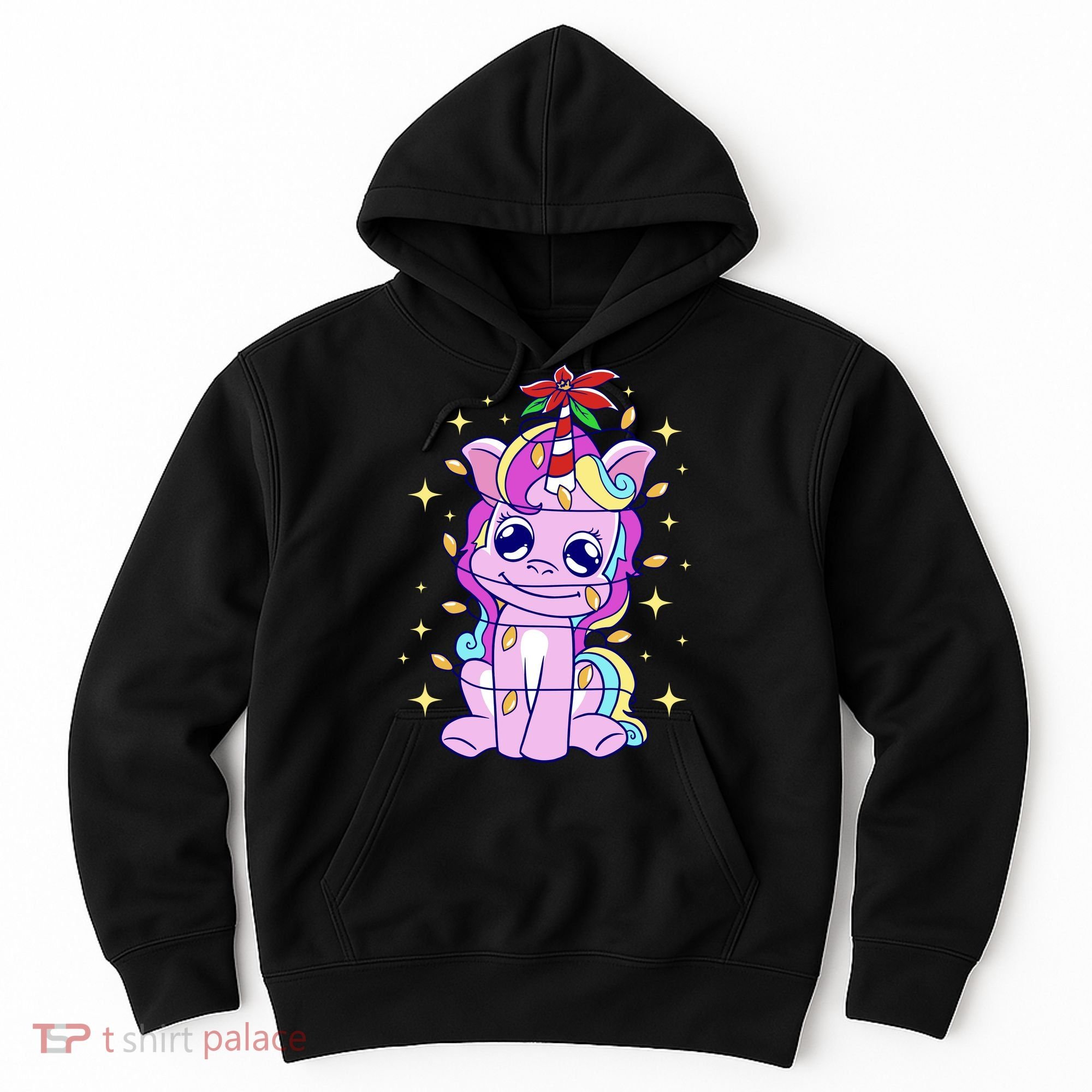 Cute Unicorn Tangled Christmas Lights Stars Rainbow Hoodie