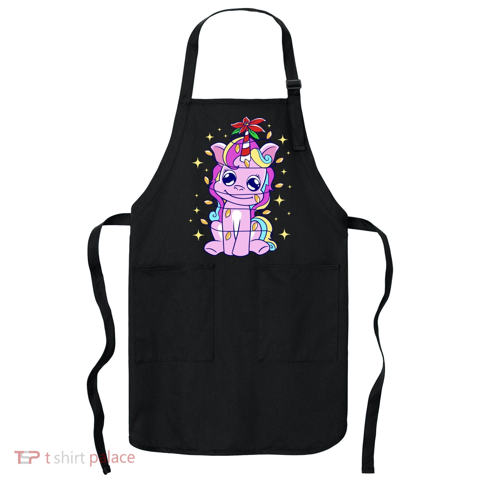 Cute Unicorn Tangled Christmas Lights Stars Rainbow Apron