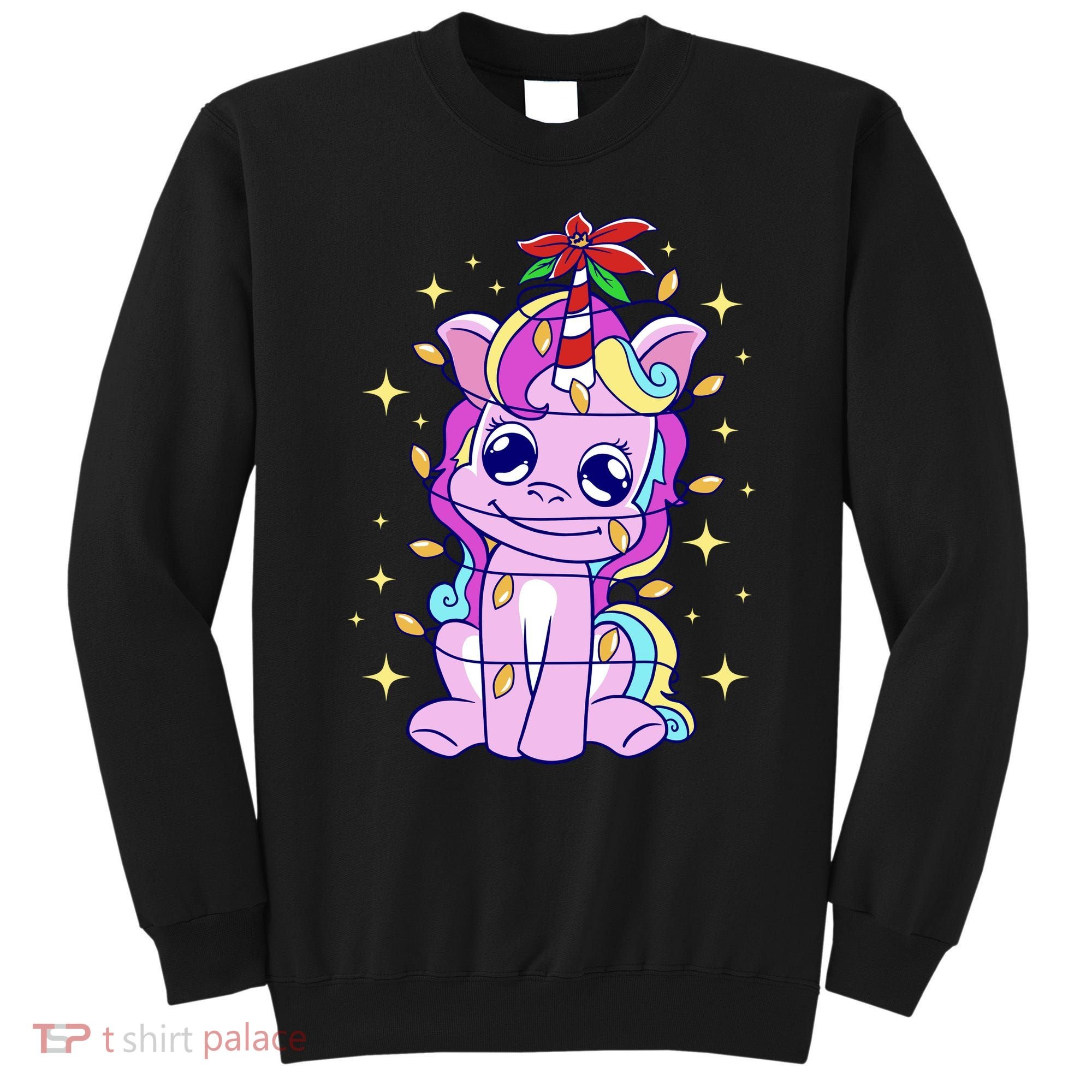 Cute Unicorn Tangled Christmas Lights Stars Rainbow Sweatshirt