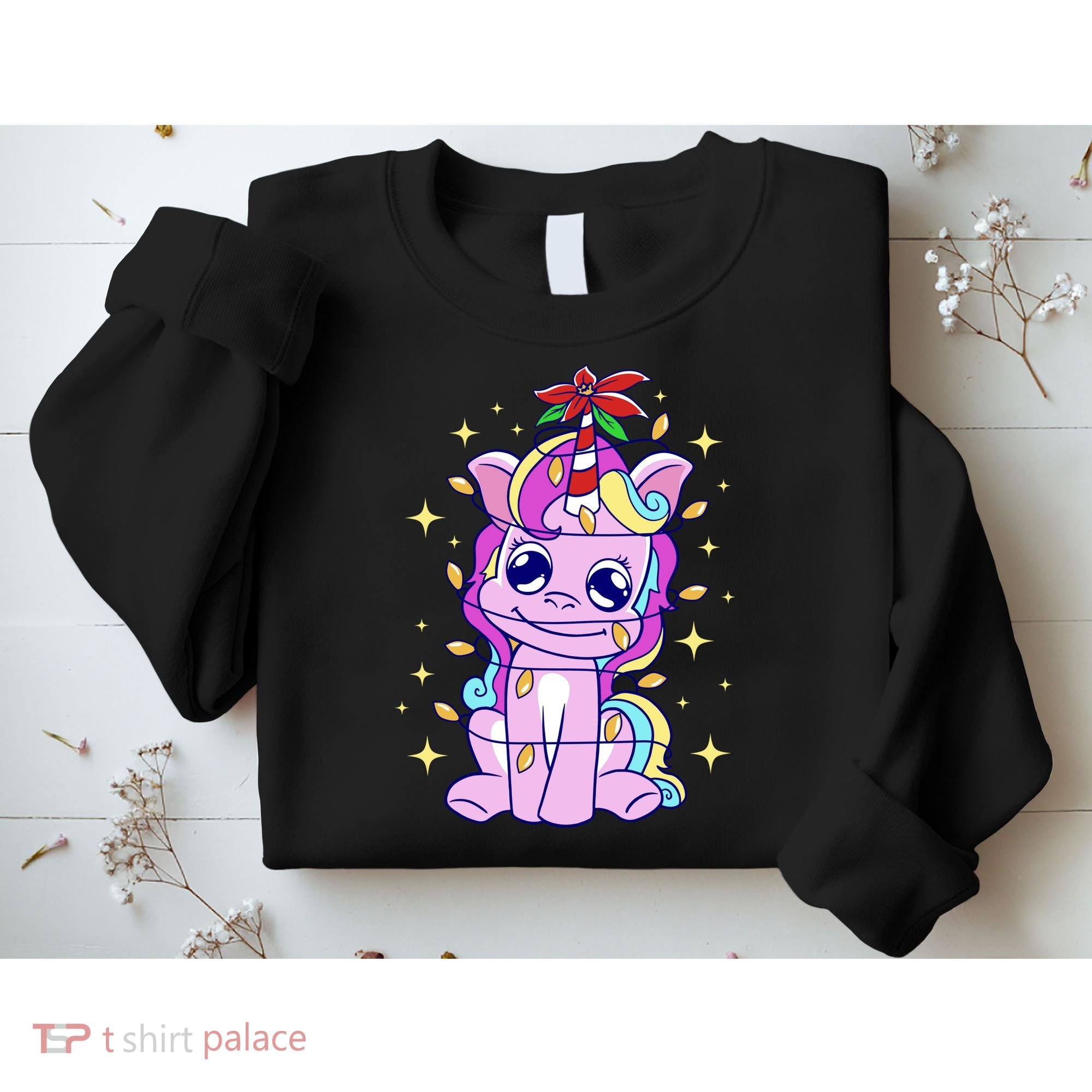Cute Unicorn Tangled Christmas Lights Stars Rainbow Sweatshirt
