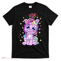 Cute Unicorn Tangled Christmas Lights Stars Rainbow T-Shirt thumb 0