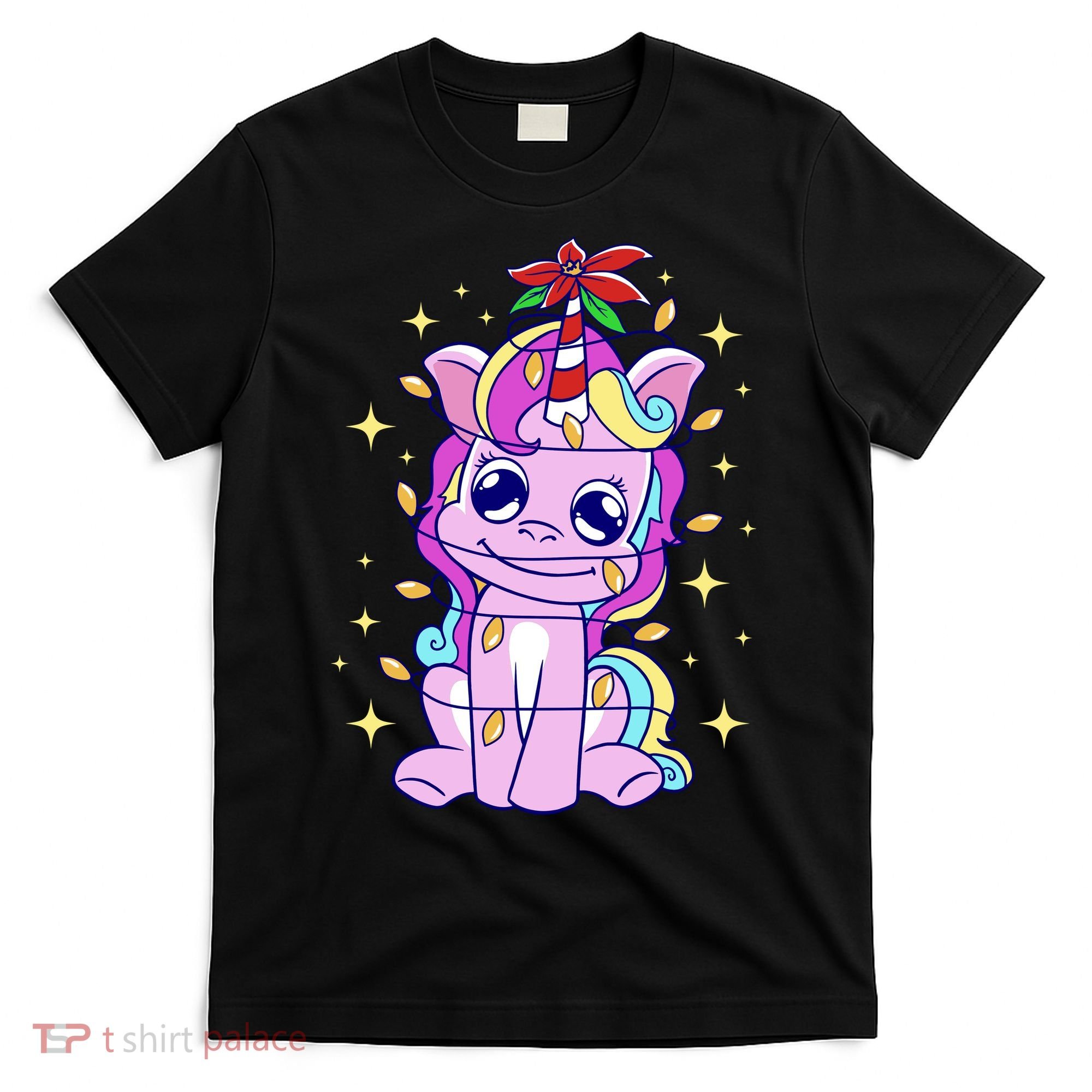 Cute Unicorn Tangled Christmas Lights Stars Rainbow T-Shirt
