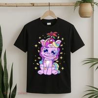 Cute Unicorn Tangled Christmas Lights Stars Rainbow T-Shirt thumb 2