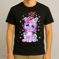 Cute Unicorn Tangled Christmas Lights Stars Rainbow T-Shirt thumb 3