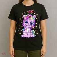 Cute Unicorn Tangled Christmas Lights Stars Rainbow T-Shirt thumb 4