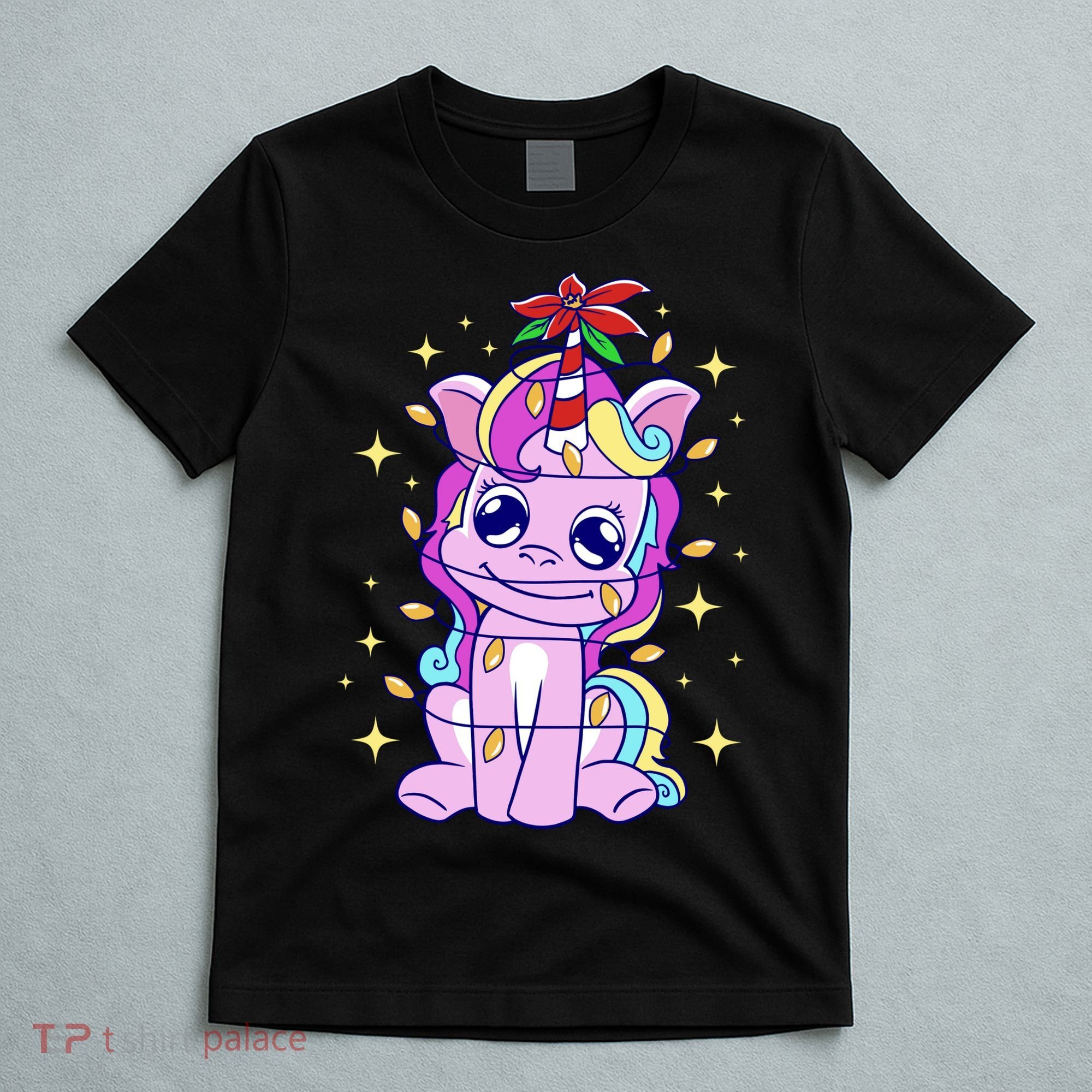 Cute Unicorn Tangled Christmas Lights Stars Rainbow T-Shirt