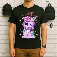 Cute Unicorn Tangled Christmas Lights Stars Rainbow T-Shirt thumb 6