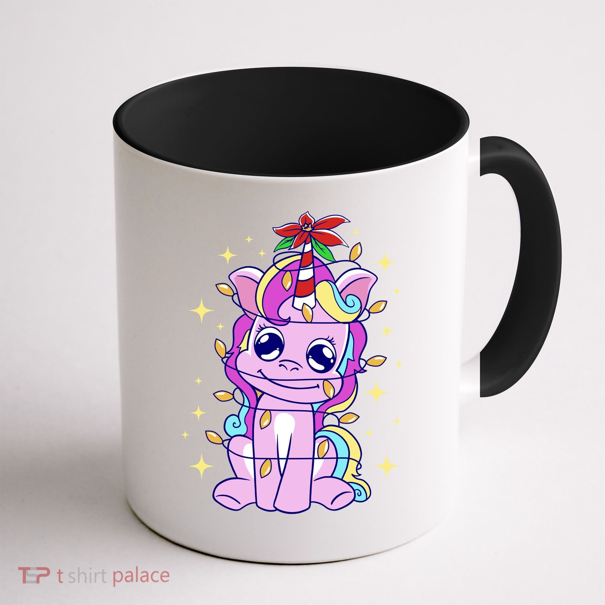 Cute Unicorn Tangled Christmas Lights Stars Rainbow Coffee Mug